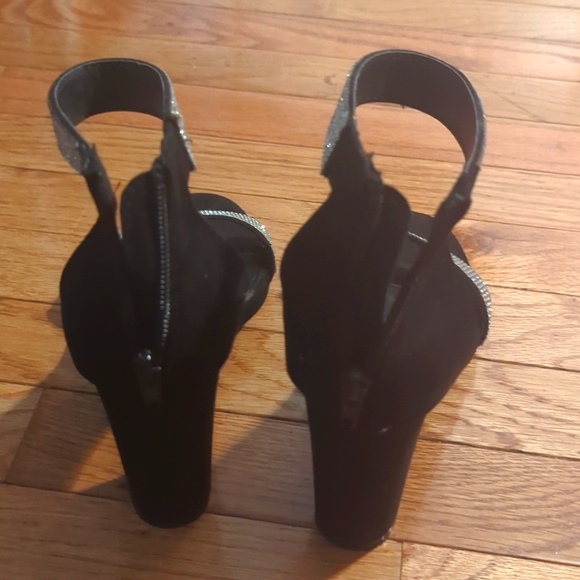 Black Nubuck Ankle strap heeled sandals with Rhinestones - Picture 3 of 4